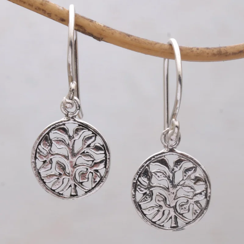 Elegant Jewelry At Unbeatable Offers – Shop Before It's Gone Leafy Windows Circular Tree Sterling Silver Dangle Earrings from Bali