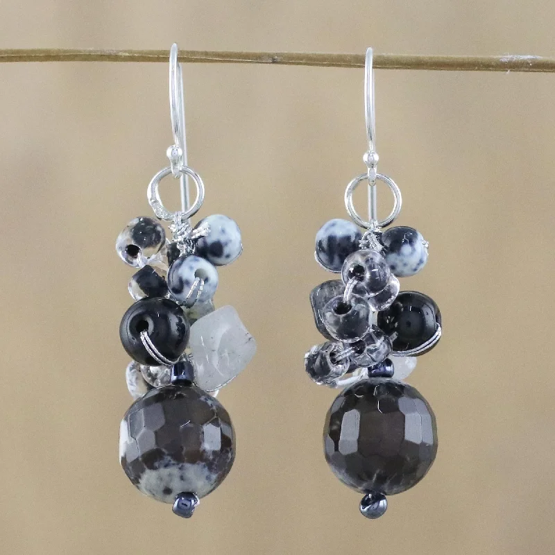 Exclusive Jewelry Bundles At Discounted Rates Lovely Blend in Black Quartz & Silver Cluster Earrings