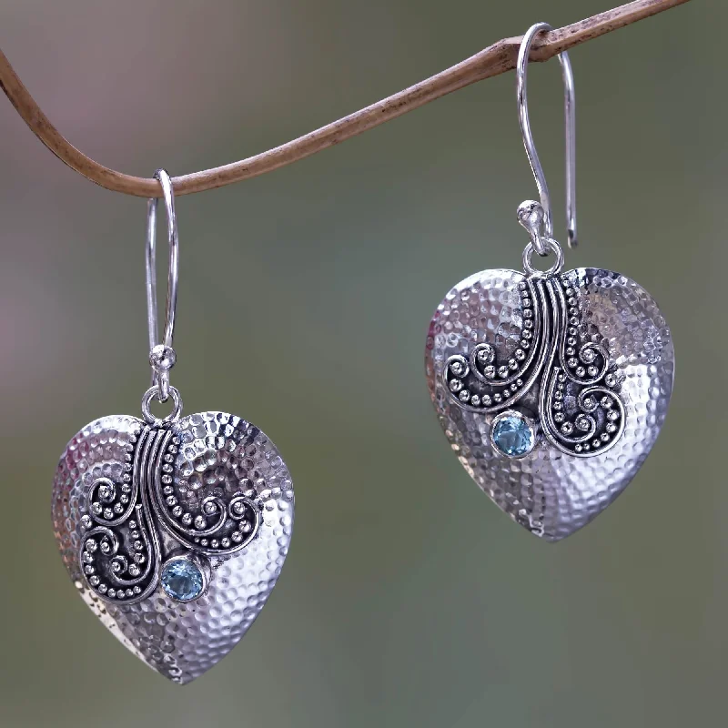 High-Quality Gemstone Jewelry For Special Occasions Love's Story Sterling Silver Heart Earrings with Blue Topaz High-Quality Gemstone Jewelry For Special Occasions Love's Story Sterling Silver Heart Earrings with Blue Topaz