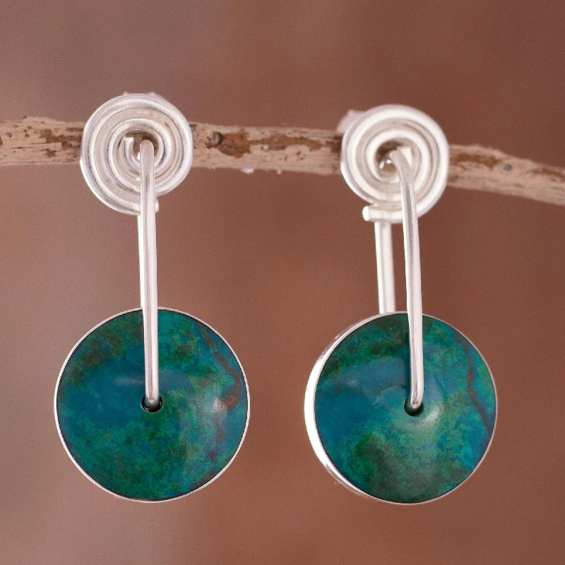 Special Deals On Handcrafted And Designer Jewelry Magic Circle Modern Sterling Silver Chrysocolla Dangle Earrings Special Deals On Handcrafted And Designer Jewelry Magic Circle Modern Sterling Silver Chrysocolla Dangle Earrings