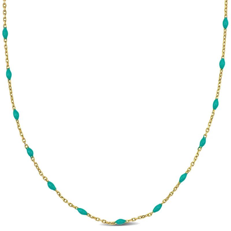 Flash Sale On Elegant Jewelry – Don't Miss Out Mimi & Max Womens 14K Yellow Gold Turquoise Enamel Station Necklace w/ Spring Ring Clasp - 16+2 in. Flash Sale On Elegant Jewelry – Don't Miss Out Mimi & Max Womens 14K Yellow Gold Turquoise Enamel Station Necklace w/ Spring Ring Clasp - 16+2 in.