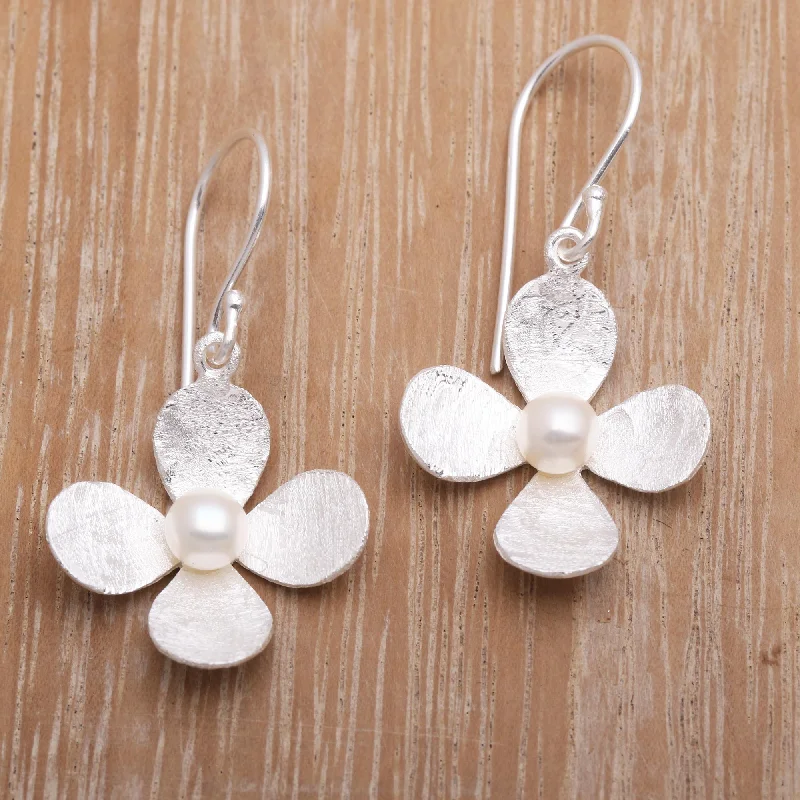 Elegant Jewelry Styles At Budget-Friendly Prices Mother's Day Blossom Floral Earrings of Brushed Silver and White Cultured Pearl Elegant Jewelry Styles At Budget-Friendly Prices Mother's Day Blossom Floral Earrings of Brushed Silver and White Cultured Pearl