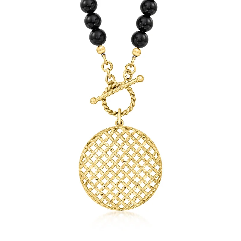 Jewelry Sale Bonanza – Grab Your Sparkle Now Ross-Simons 6mm Onyx Bead and 18kt Gold Over Sterling Crisscross Medallion Toggle Necklace Jewelry Sale Bonanza – Grab Your Sparkle Now Ross-Simons 6mm Onyx Bead and 18kt Gold Over Sterling Crisscross Medallion Toggle Necklace