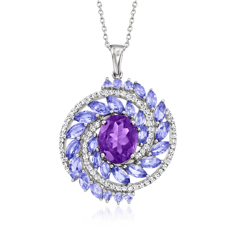 Get The Jewelry You Love At A Price You Love Ross-Simons Amethyst and Tanzanite Pendant Necklace With . White Zircons in Sterling Silver Get The Jewelry You Love At A Price You Love Ross-Simons Amethyst and Tanzanite Pendant Necklace With . White Zircons in Sterling Silver