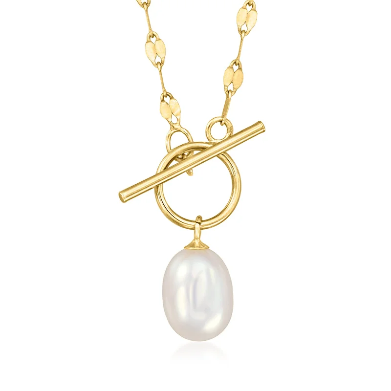 Luxury Jewelry Without The Luxury Price Tag RS Pure by Ross-Simons 6-6.5mm Cultured Pearl Lumachina-Chain Toggle Necklace in 14kt Yellow Gold Luxury Jewelry Without The Luxury Price Tag RS Pure by Ross-Simons 6-6.5mm Cultured Pearl Lumachina-Chain Toggle Necklace in 14kt Yellow Gold
