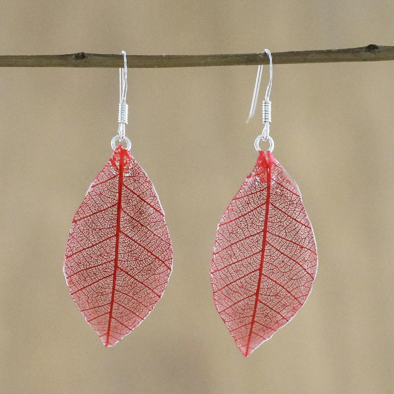 Affordable Glamour – Premium Jewelry At Special Prices Stunning Nature in Crimson Natural Leaf Dangle Earrings in Crimson from Thailand