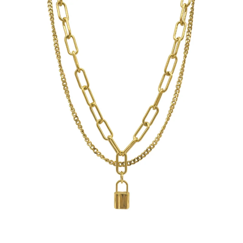 Jewelry Deals That Outshine The Rest Tarnish Resistant 14k Gold Plated Layered Curb and Paper Clip Chain Lock Necklace Jewelry Deals That Outshine The Rest Tarnish Resistant 14k Gold Plated Layered Curb and Paper Clip Chain Lock Necklace
