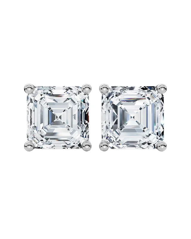 2 Carat Assher Cut Diamond Stud Earrings