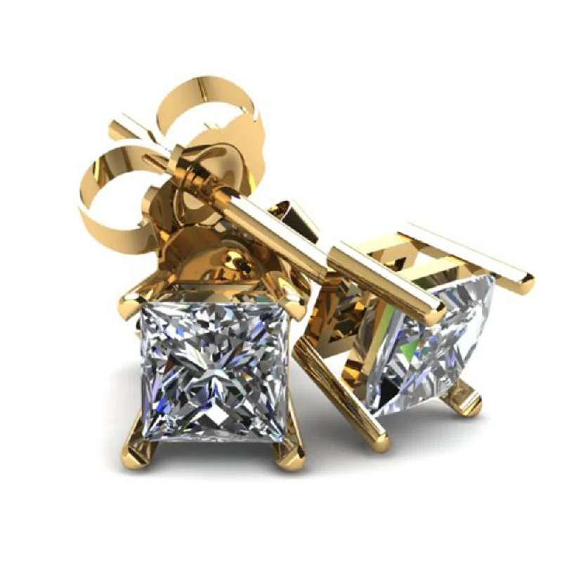 .33Ct Quality Square Princess Cut Natural Diamond Stud Earrings in 14K Gold Basket Setting