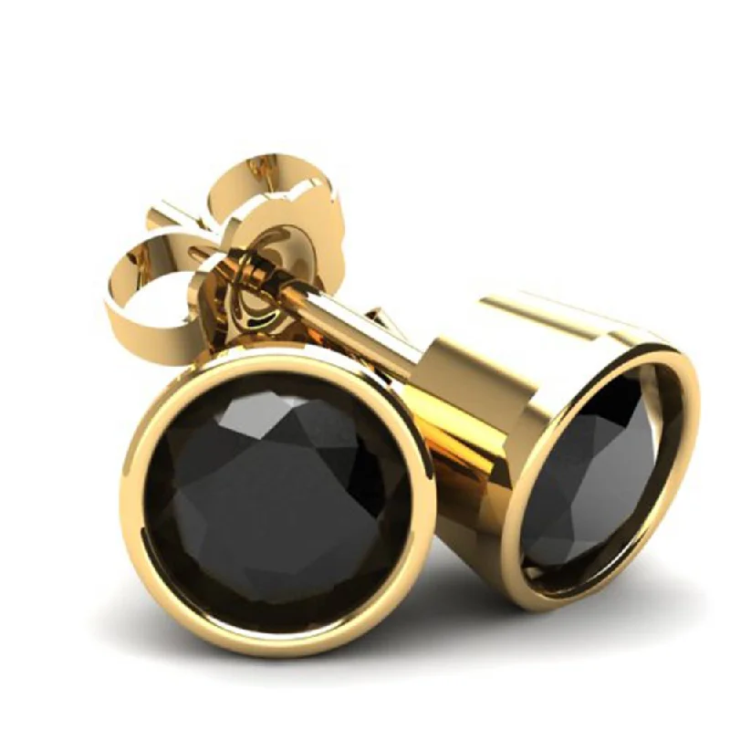 .40Ct Round Brilliant Cut Heat Treated Black Diamond Stud Earrings in 14K Gold Round Bezel Setting