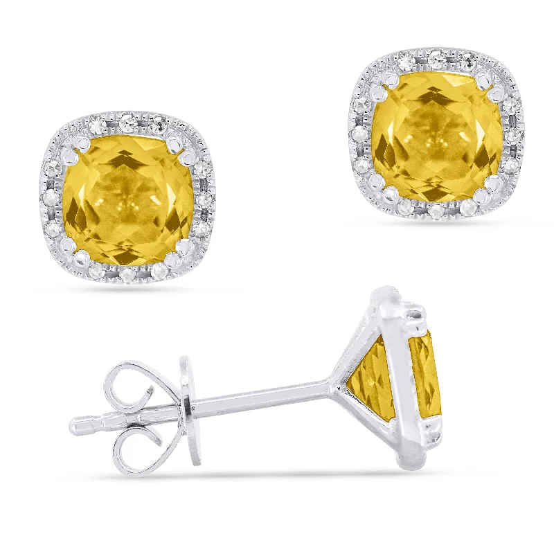 5.5Mm 1.95Ct Citrine Stud Earrings In 14K White Gold