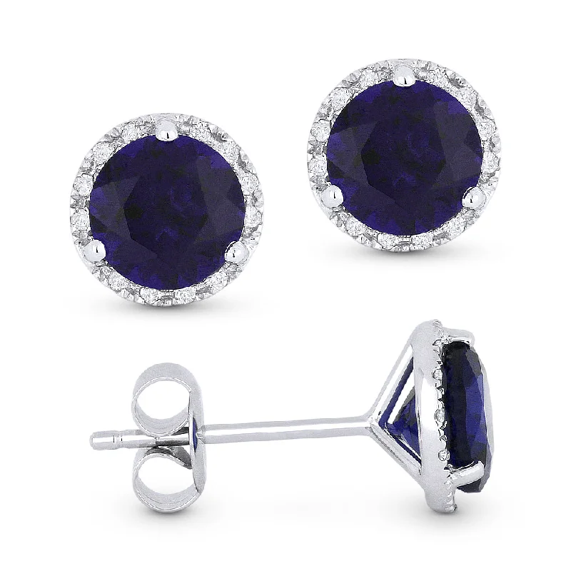 6Mm 1.52Ct Created Sapphire Stud Earrings In 14K White Gold