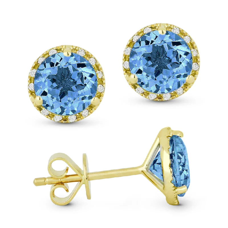 6Mm 1.84Ct Swiss Blue Topaz Stud Earrings In 14K Yellow Gold