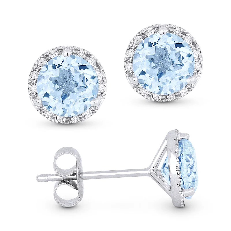 6Mm 2.01Ct Aquamarine Stud Earrings In 14K White Gold