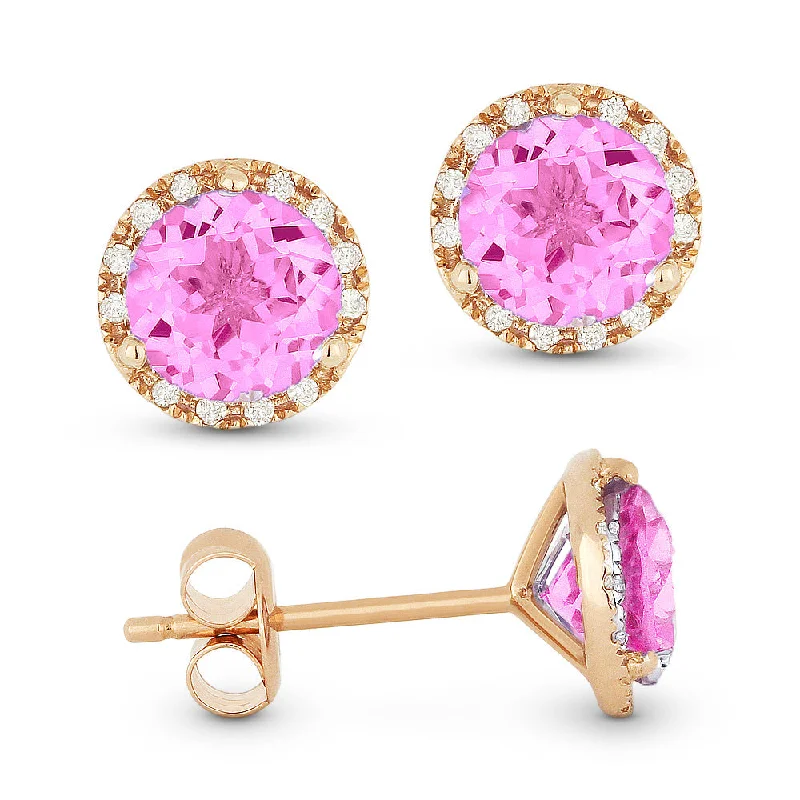 6Mm 2.35Ct Created Pink Sapphire Stud Earrings In 14K Rose Gold