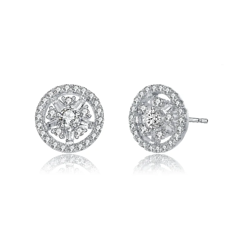 GENEVIVE Sterling Silver Cubic Zirconia Framed Stud Earrings