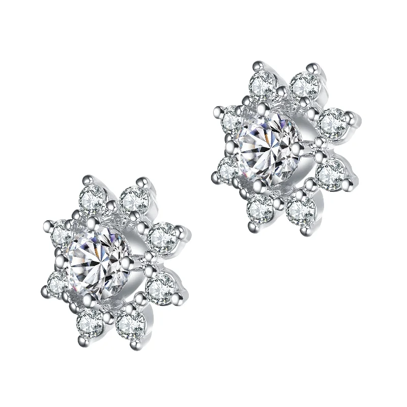 GENEVIVE Sterling Silver Cubic Zirconia Halo Stud Earrings