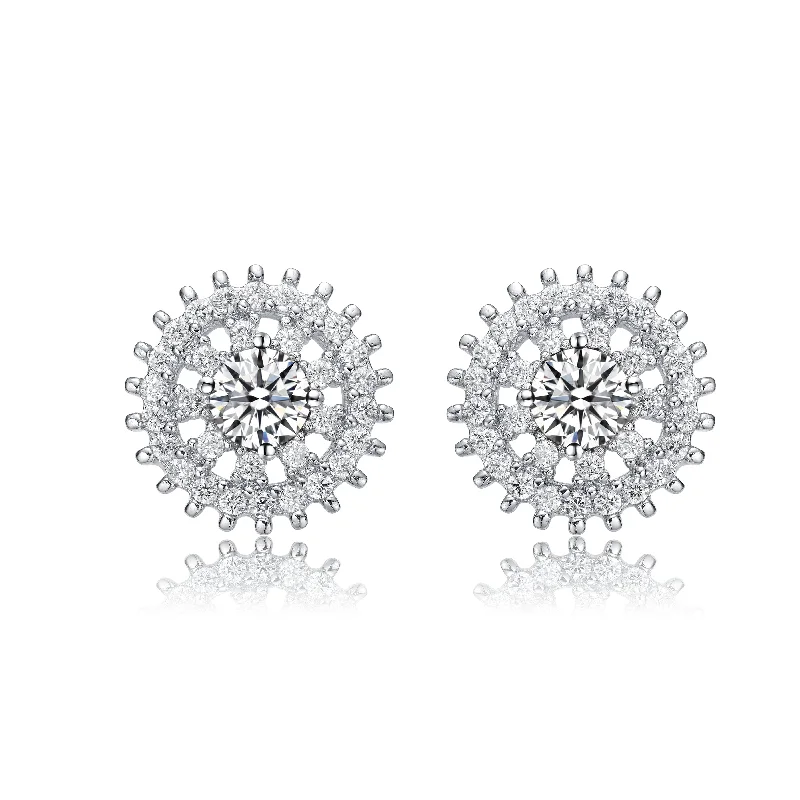 GENEVIVE Sterling Silver Cubic Zirconia Wreath Stud Earrings