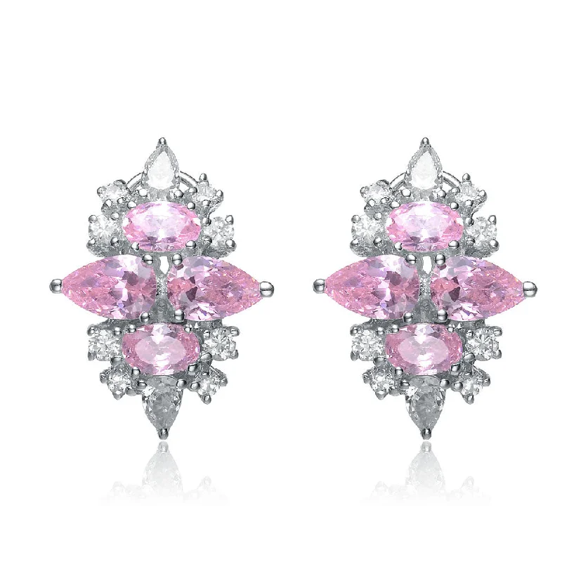 GENEVIVE Sterling Silver Pink Cubic Zirconia Stud Earrings