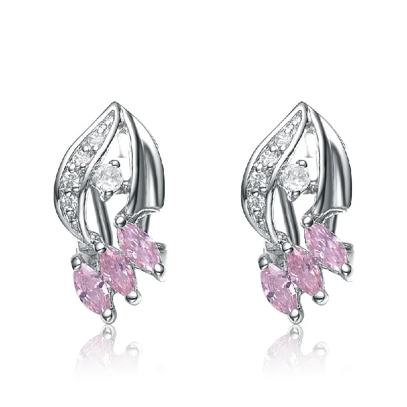 GENEVIVE Sterling Silver Pink Cubic Zirconia Stud Earrings