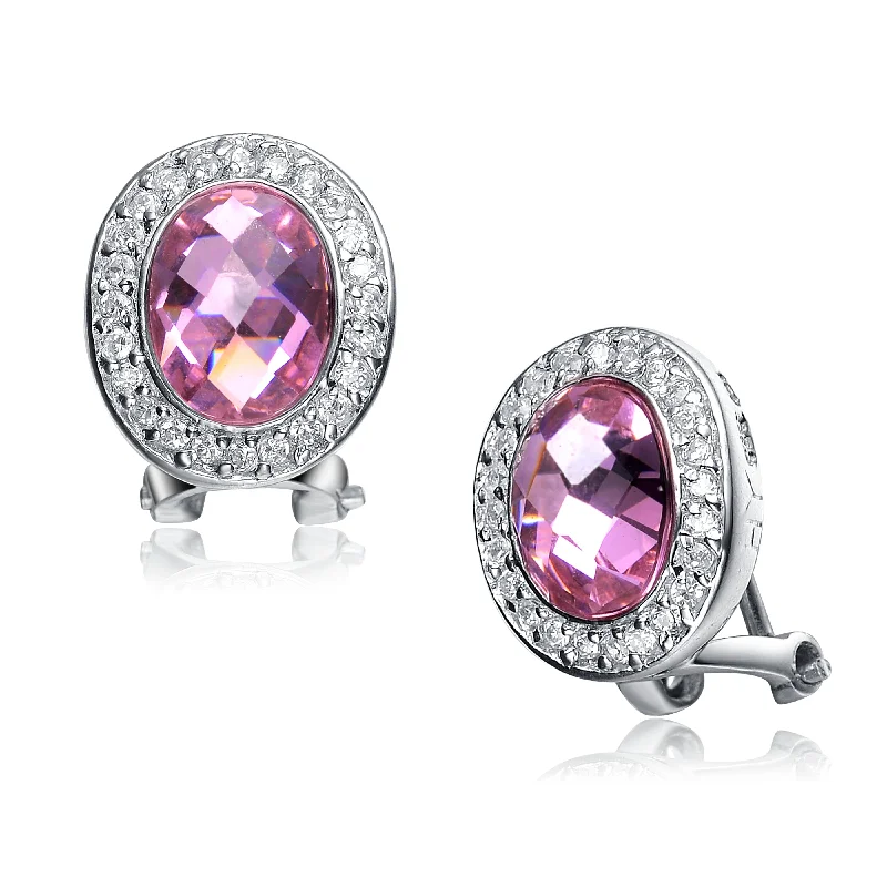 GENEVIVE Sterling Silver Pink Cubic Zirconia Stud Earrings