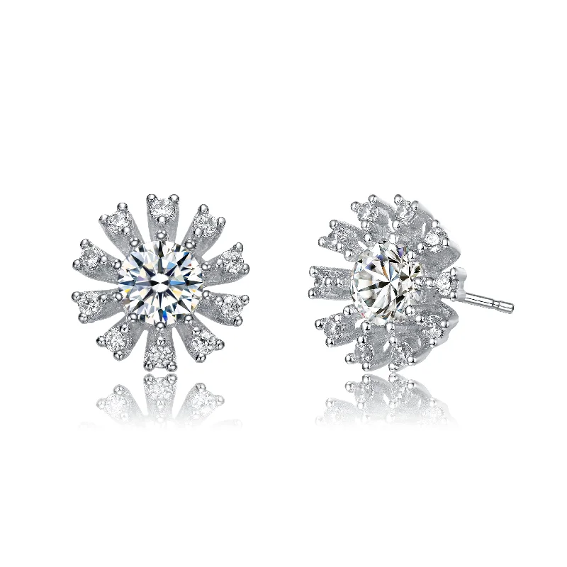 GENEVIVE Sterlling Silver Cubic Zirconia Flower Stud Earrings