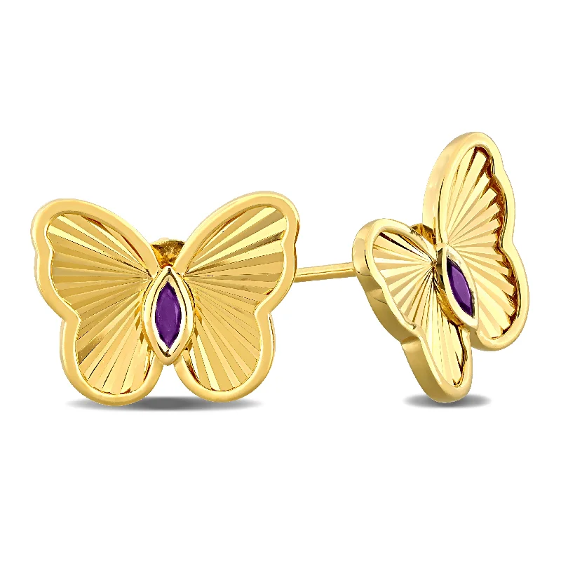 Mimi & Max 1/7ct TGW Amethyst Butterfly Stud Earrings Yellow Silver