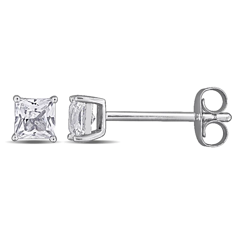 Mimi & Max Square Cut Created White Sapphire Stud Earrings in 10k White Gold