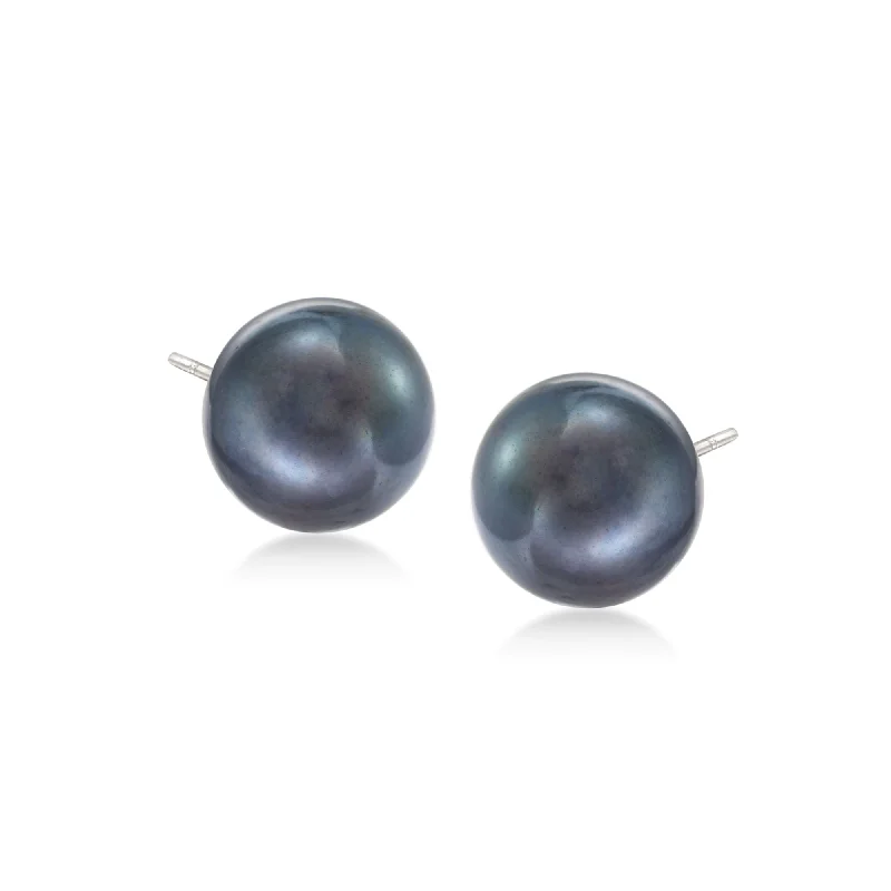 Ross-Simons 10-11mm Black Cultured Pearl Stud Earrings in 14kt White Gold