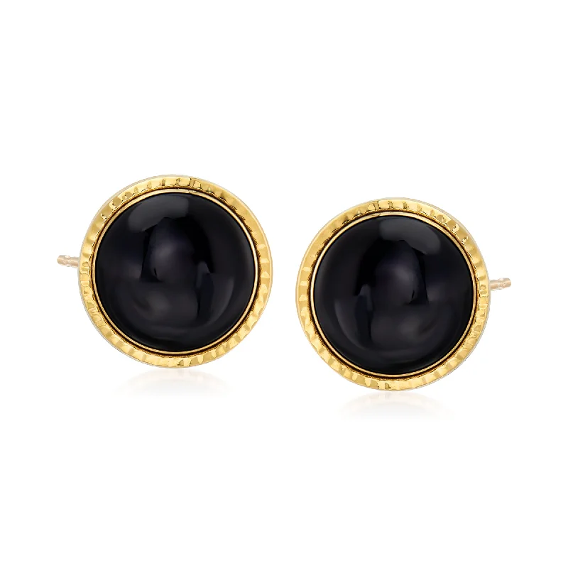 Ross-Simons 12mm Black Onyx Stud Earrings in 14kt Yellow Gold