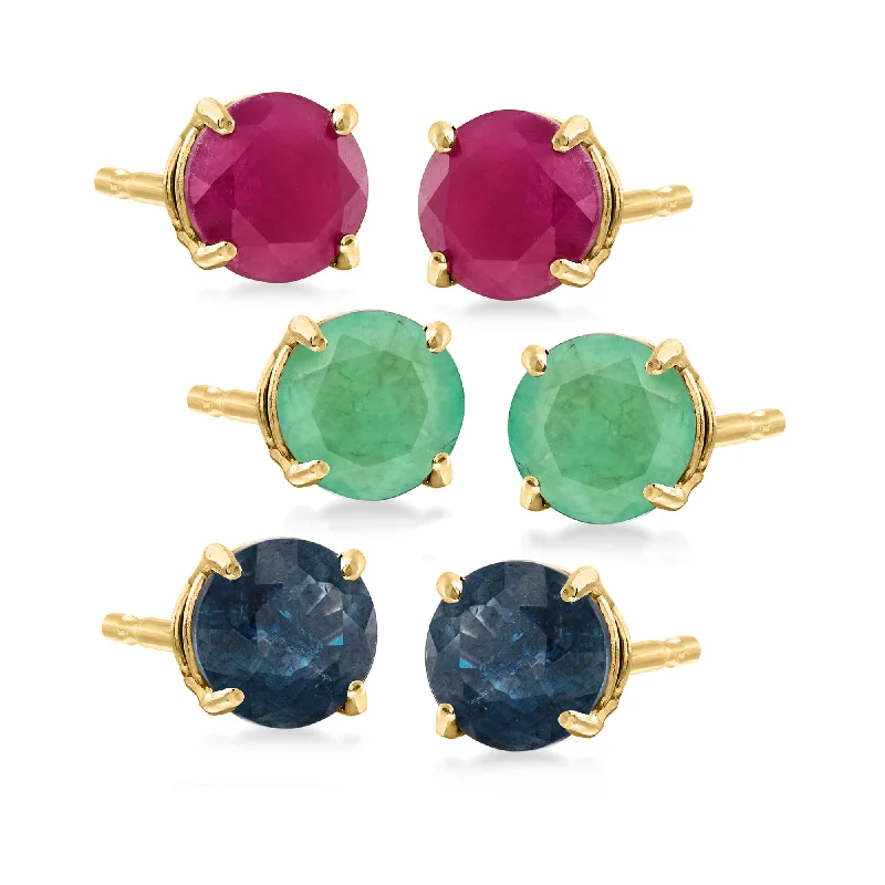 Ross-Simons Multi-Gemstone Jewelry Set: 3 Pairs Of Stud Earrings in 14kt Yellow Gold