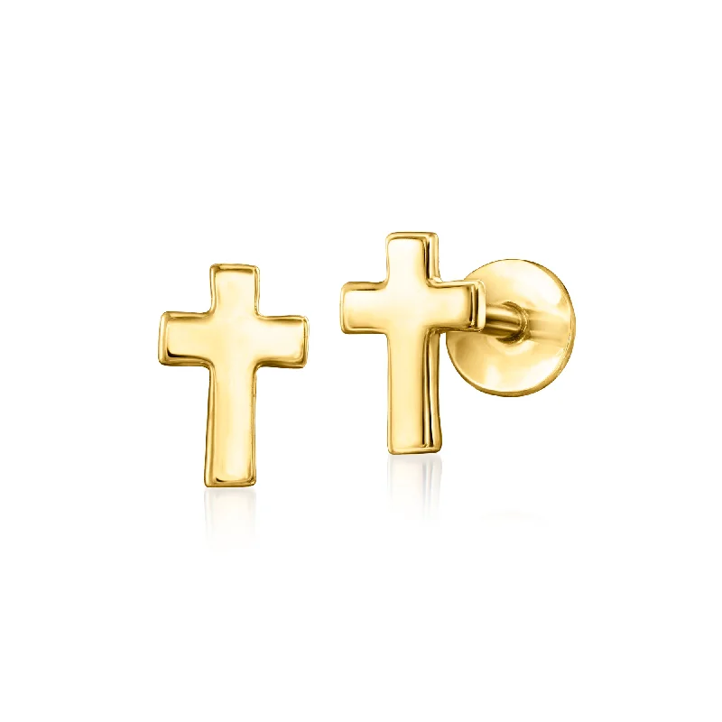 RS Pure by Ross-Simons 14kt Yellow Gold Cross Flat-Back Stud Earrings