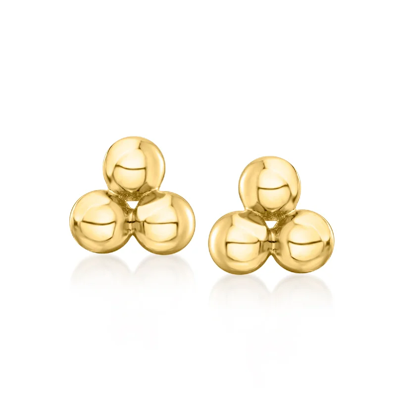 RS Pure by Ross-Simons Italian 14kt Yellow Gold Triple-Bead Stud Earrings