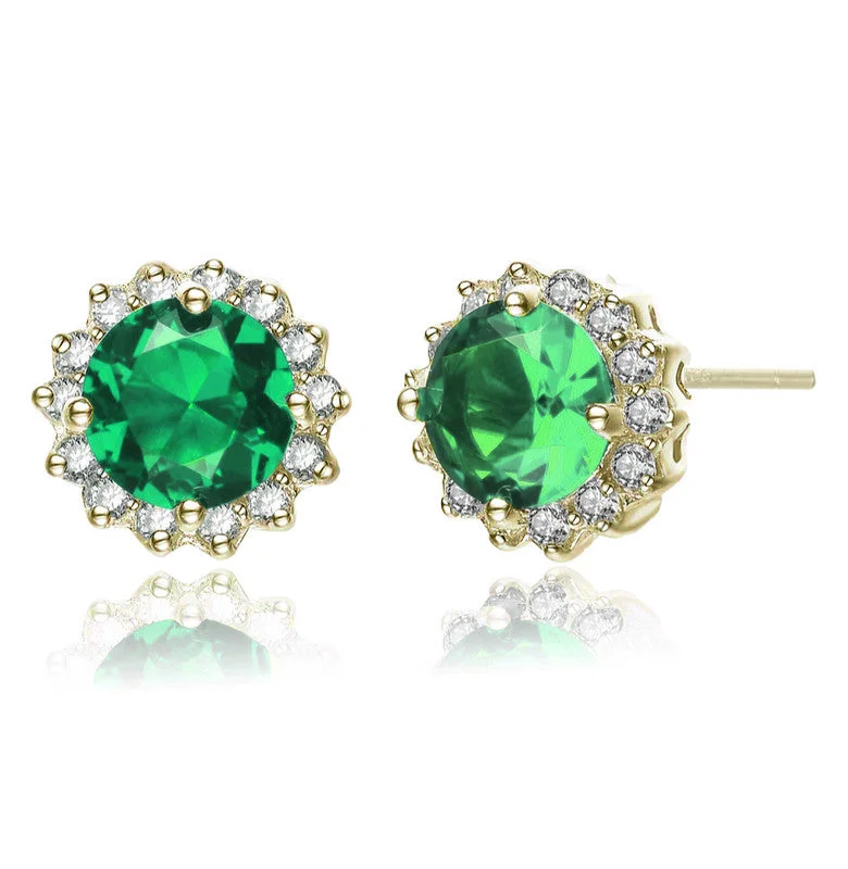 Sterling Silver with Colored Cubic Zirconia Button Stud Earrings