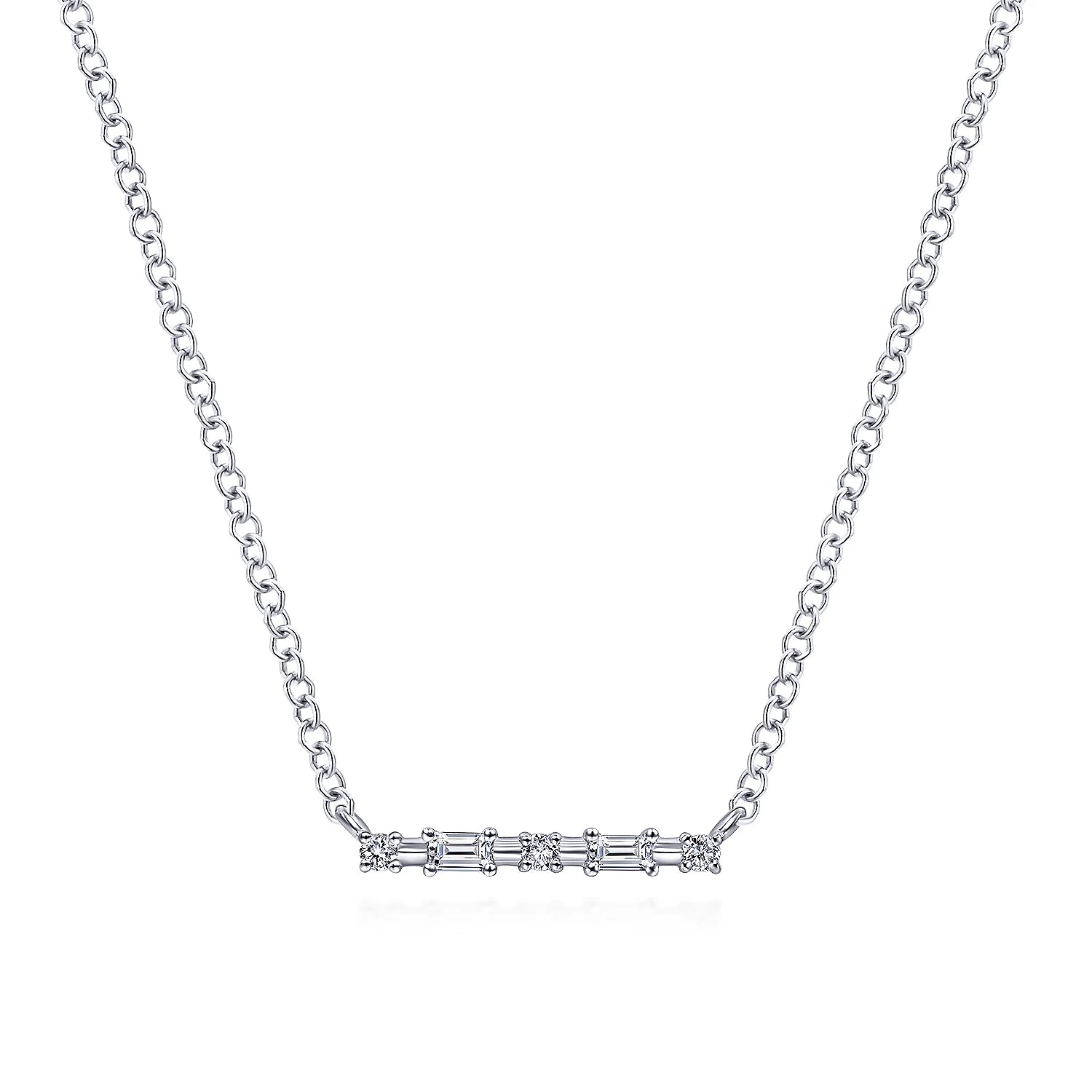 Best Jewelry Sale Prices – Limited-Time Offer Baguette and Round Diamond Bar Necklace in 14K White Gold