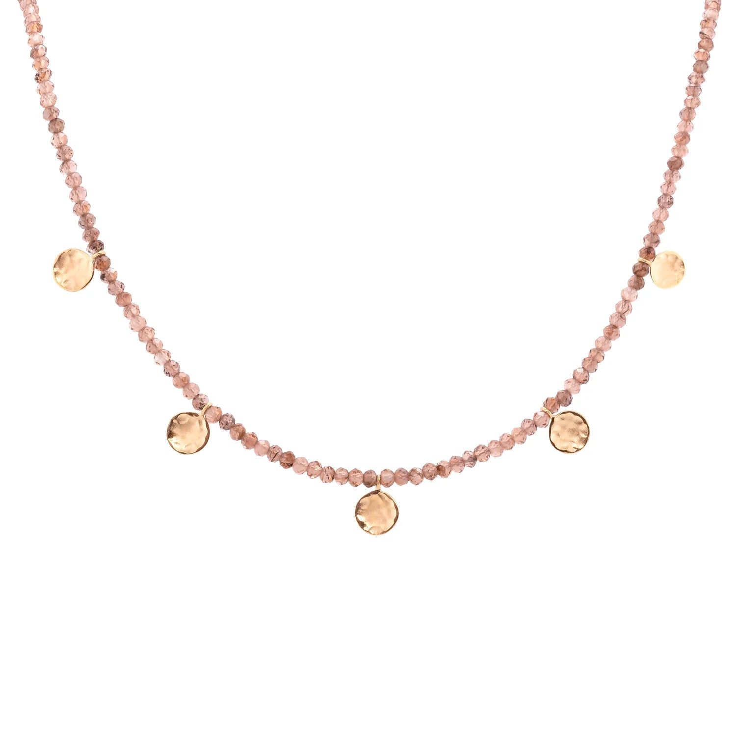 Flash Sale On Stunning Jewelry – Don't Miss Out Brown Champagne Garnet Wrap Gemstone Mini Hammered Disc Station Necklace - 18k Gold + Brown Champagne Garnet