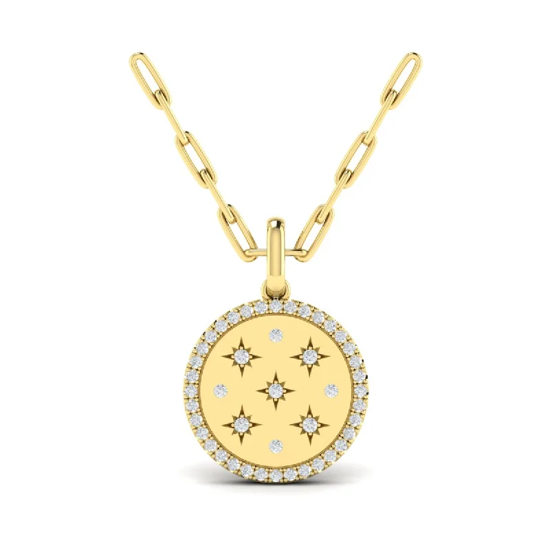 Jewelry Clearance – Final Chance To Save Big Diamond Halo Disc Necklace in 14K Yellow Gold