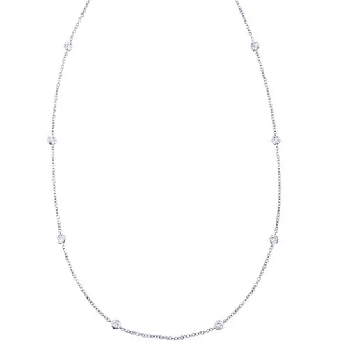 Luxury Jewelry At Unbeatable Discounts Diamond Petite Bezel Station Necklace in 14K White Gold Luxury Jewelry At Unbeatable Discounts Diamond Petite Bezel Station Necklace in 14K White Gold
