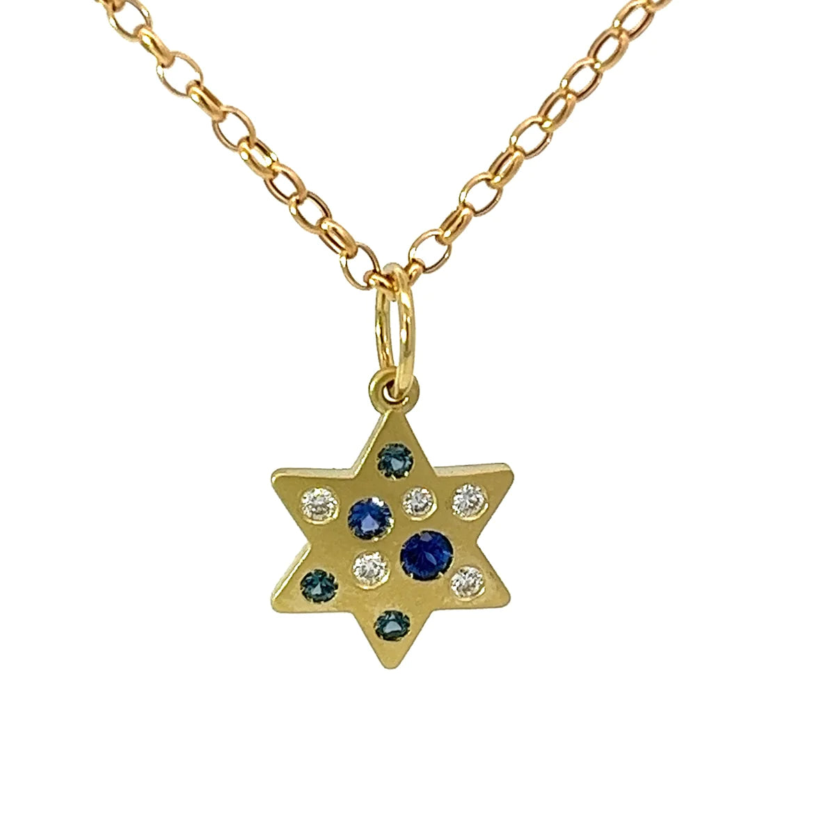Flash Sale On Exquisite Jewelry – Don't Miss Out Diamond & Sapphire Matte Gold Star of David Necklace Flash Sale On Exquisite Jewelry – Don't Miss Out Diamond & Sapphire Matte Gold Star of David Necklace