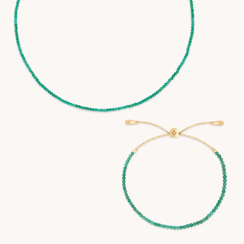 Dazzle With Discounts – Shop Jewelry On Sale Green Agate Gemstone Gift Set in 9k Gold