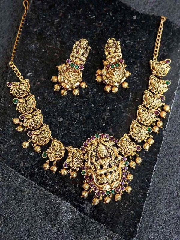 Grab Your Favorite Jewelry At The Lowest Prices Intricate Antique Lakshmi Temple Necklace With Earrings