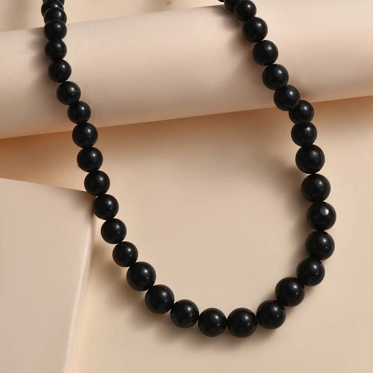 Fashion-Forward Geometric Jewelry For Contemporary Style Karis Shungite Beaded Necklace 20 Inches in 18K Yellow Gold Plated Clasp Fashion-Forward Geometric Jewelry For Contemporary Style Karis Shungite Beaded Necklace 20 Inches in 18K Yellow Gold Plated Clasp