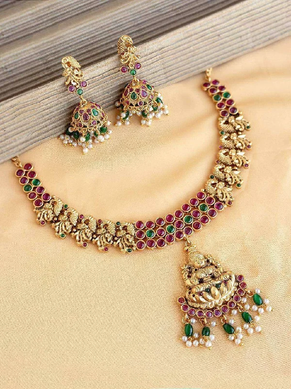 Modern Jewelry At Exclusive Discounts – Shop Today Kundan Jadau Lakshmi Peacock Short Set