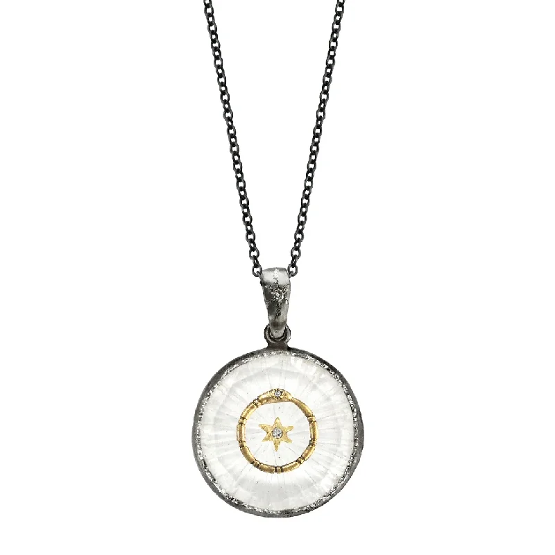 Premium Jewelry Now Available At Special Discounts Large Round Ouroboros Amulet Charm - 14ky Gold, Quartz, Oxidized Silver + Diamonds