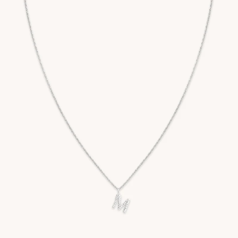 Shop Dazzling Jewelry At The Best Prices M Initial Pavé Pendant Necklace in Silver