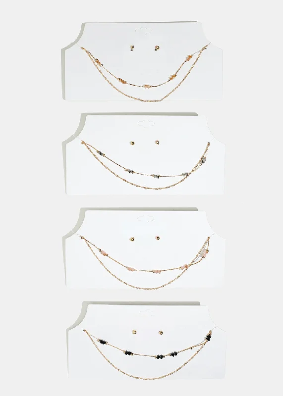 Fashion-Forward Jewelry At Incredible Prices Marble Stone Necklace with Ball Stud Earrings