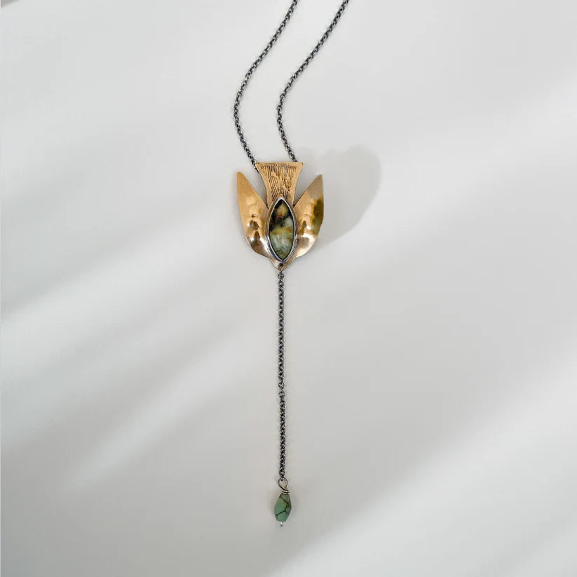 Shop Dazzling Jewelry At The Best Prices Paloma Necklace - Oxidized Brass, Sterling Silver + African Turquoise