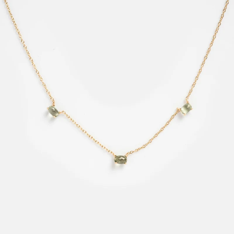 Romantic Heart-Shaped Jewelry For Special Gifts Triple Green Sapphire Necklace