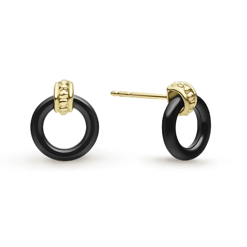 Clearance Sale On High-End Jewelry Collections 18k Gold Black Ceramic Circle Stud Earrings