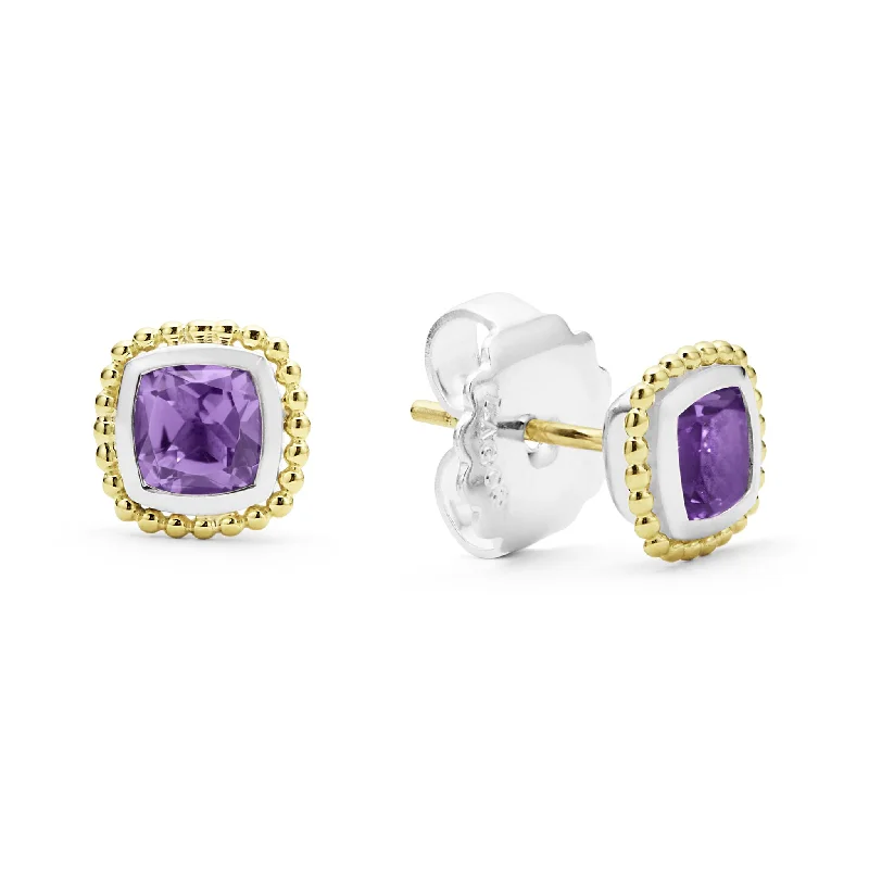 Waterproof Stainless Steel Jewelry For Lasting Beauty 18K Gold Caviar Amethyst Stud Earrings